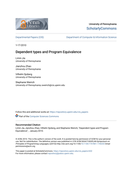 Dependent Types and Program Equivalence