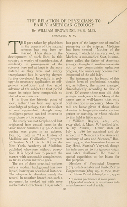 THE RELATION of PHYSICIANS to EARLY AMERICAN GEOLOGY by WILLIAM BROWNING, Ph.B., M.D