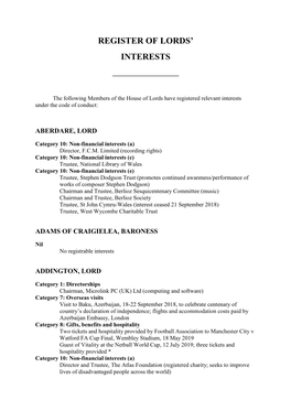 Register of Lords' Interests