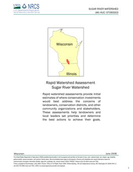 Rapid Watershed Assessment Sugar River Watershed Wisconsin Illinois