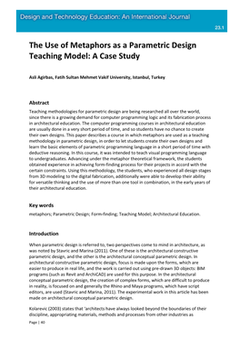 The Use of Metaphors As a Parametric Design Teaching Model: a Case Study