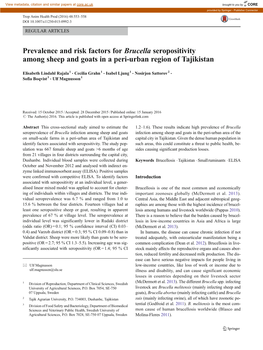 Prevalence and Risk Factors for Brucella Seropositivity Among Sheep and Goats in a Peri-Urban Region of Tajikistan