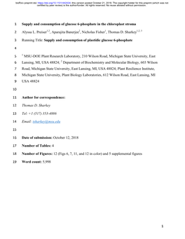 Supply and Consumption of Glucose 6-Phosphate in the Chloroplast Stroma