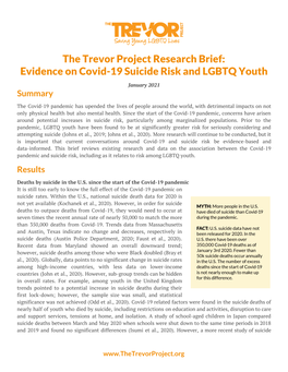 Evidence on Covid-19 Suicide Risk and LGBTQ Youth