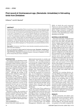 (Nematoda: Anisakidae) in Fish-Eating Birds from Zimbabwe