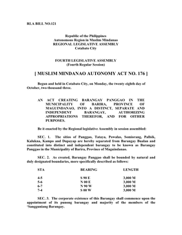 [ Muslim Mindanao Autonomy Act No. 176 ]