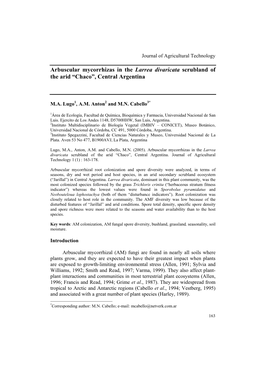 Arbuscular Mycorrhizas in the Larrea Divaricata Scrubland of the Arid “Chaco”, Central Argentina