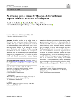 An Invasive Species Spread by Threatened Diurnal Lemurs Impacts Rainforest Structure in Madagascar