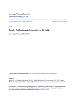 Faculty Publications & Presentations, 2010-2011