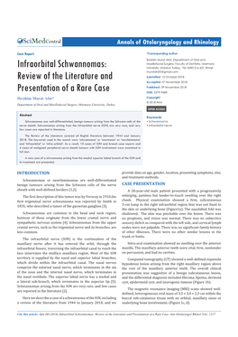 Infraorbital Schwannomas: University, Istanbul, Turkey, Tel: 0090 216 421; Email