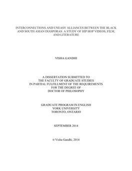 Interconnections and Uneasy Alliances Between the Black and South Asian Diasporas: a Study of Hip Hop Videos, Film, and Literature