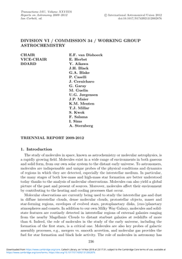 Division Vi / Commission 34 / Working Group Astrochemistry