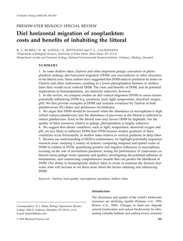 Diel Horizontal Migration of Zooplankton: Costs and Benefits Of