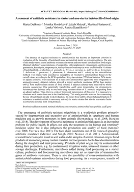 Assessment of Antibiotic Resistance in Starter and Non-Starter Lactobacilli of Food Origin