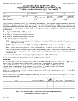 Specified Low-Income Medicare Beneficiary (Slmb), and Qualifying Individuals (Qi) Application