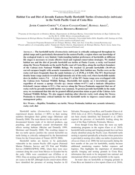 Habitat Use and Diet of Juvenile Eastern Pacific Hawksbill Turtles (Eretmochelys Imbricata) in the North Pacific Coast of Costa Rica