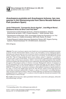 Acaulospora Pustulata and Acaulospora Tortuosa, Two New Species in the Glomeromycota from Sierra Nevada National Park (Southern Spain)