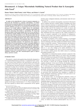 Dicoumarol: a Unique Microtubule Stabilizing Natural Product That Is Synergistic with Taxol1