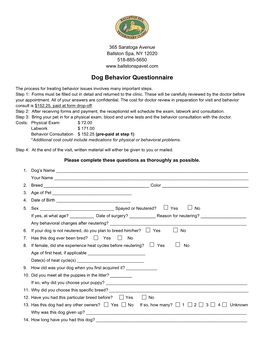 Dog Behavior Questionnaire