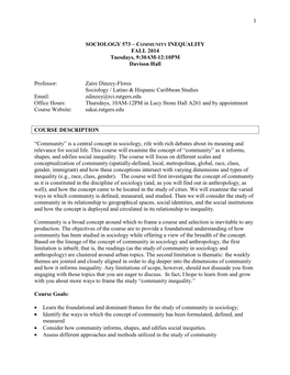 COMMUNITY INEQUALITY FALL 2014 Tuesdays, 9:30AM-12:10PM Davison Hall