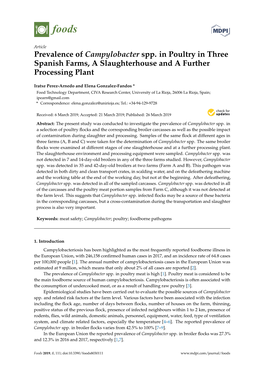 Prevalence of Campylobacter Spp. in Poultry in Three Spanish Farms, a Slaughterhouse and a Further Processing Plant