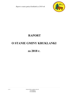 RAPORT O STANIE GMINY KRUKLANKI Za 2018 R