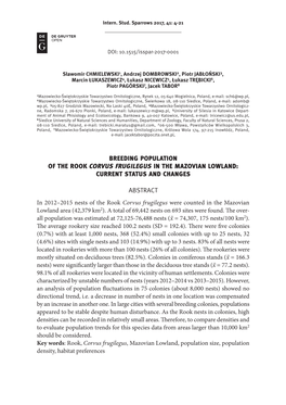 Breeding Population of the Rook Corvus Frugilegus in the Mazovian Lowland: Current Status and Changes