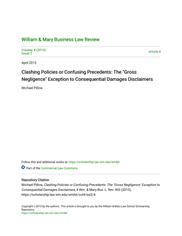 Clashing Policies Or Confusing Precedents: the "Gross Negligence" Exception to Consequential Damages Disclaimers