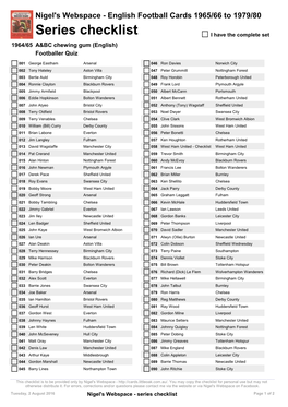 Set 1964/65 A&BC Chewing Gum (English) Footballer Quiz
