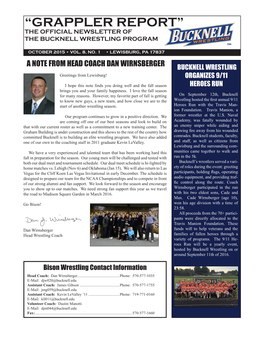 “Grappler Report” the Official Newsletter of the Bucknell Wrestling Program