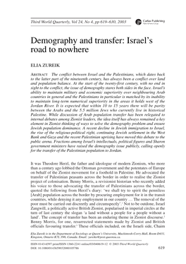 Demography and Transfer: Israel's Road to Nowhere