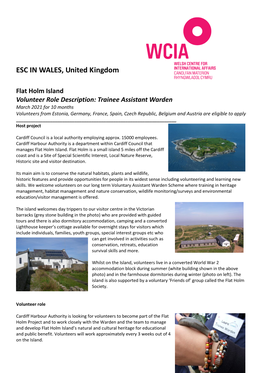 ESC in WALES, United Kingdom Flat Holm Island Volunteer