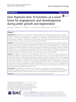 Deer Thymosin Beta 10 Functions As a Novel Factor for Angiogenesis And