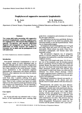 Staphylococcal Suppurative Mesenteric Lymphadenitis S