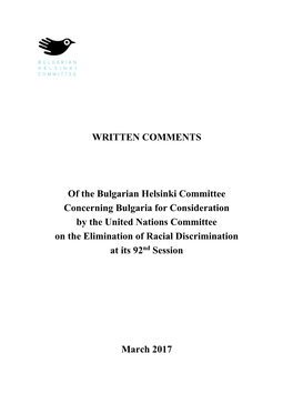 WRITTEN COMMENTS of the Bulgarian Helsinki Committee
