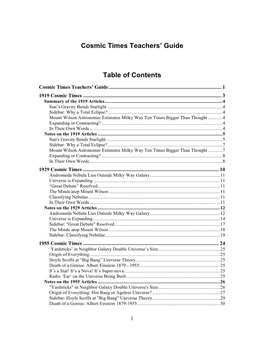 Cosmic Times Teachers' Guide Table of Contents