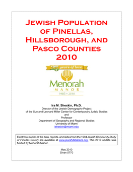 Jewish Population of Pinellas, Hillsborough and Pasco Counties