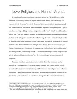 Love, Religion, and Hannah Arendt