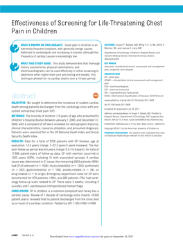 Effectiveness of Screening for Life-Threatening Chest Pain in Children