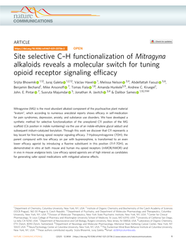 Site Selective Câ€“H Functionalization of Mitragyna Alkaloids Reveals A