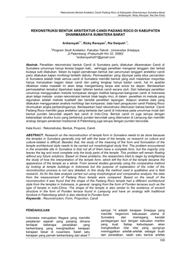 Rekonstruksi Bentuk Arsitektur Candi Padang Roco Di Kabupaten Dharmasraya Sumatera Barat (Ardiansyah, Ricky Ravsyan, Ria Dwi Putri)