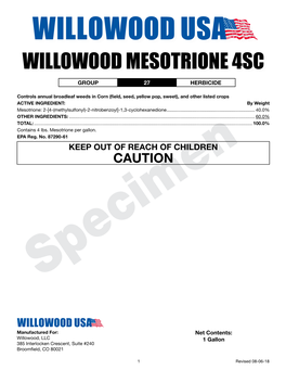 Willowood Mesotrione 4Sc Group 27 Herbicide