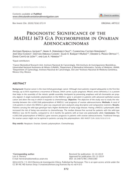 Prognostic Significance of the MAD1L1 1673 G:A Polymorphism in Ovarian Adenocarcinomas