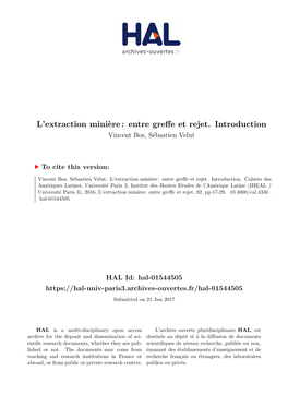 L'extraction Minière: Entre Greffe Et Rejet. Introduction