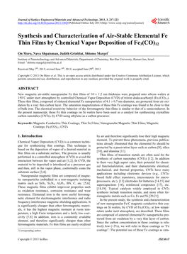 Synthesis and Characterization of Air-Stable Elemental Fe Thin Films by Chemical Vapor Deposition of Fe3(CO)12