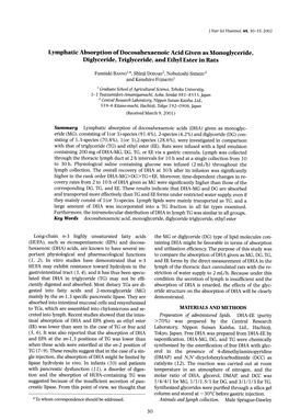 Lymphatic Absorption of Docosahexaenoic Acid Given As Monoglyceride, Diglyceride, Triglyceride, and Ethyl Ester in Rats