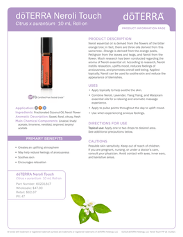 Dōterra Neroli Touch Citrus X Aurantium 10 Ml Roll-On PRODUCT INFORMATION PAGE