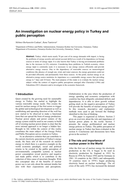 An Investigation on Nuclear Energy Policy in Turkey and Public Perception
