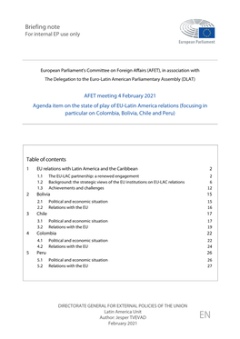 Briefing Note for Internal EP Use Only