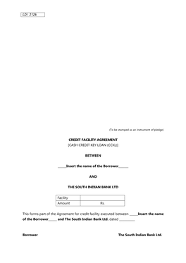Credit Facility Agreement[Cash Credit Key Loan (Cckl)]